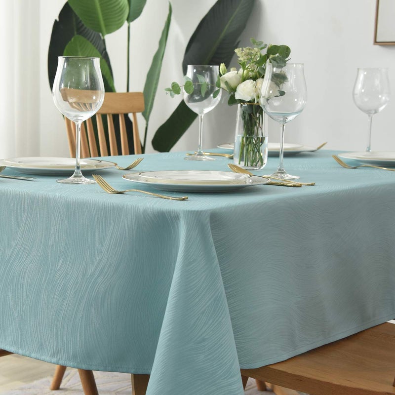 maxmill Jacquard Table Cloth Swirl Pattern Spillproof Wrinkle Resistant Water Proof Heavy Weight Soft Tablecloth for Kitchen Dinning Tabletop Outdoor Picnic Rectangle 52 x 70 Inch Turquoise - Image 1